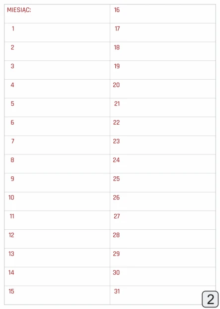 Tablica magnetyczna planer miesięczny suchościeralny 369 - Wzór graficzny. Prosta siatka z numerami dni w miesiącu