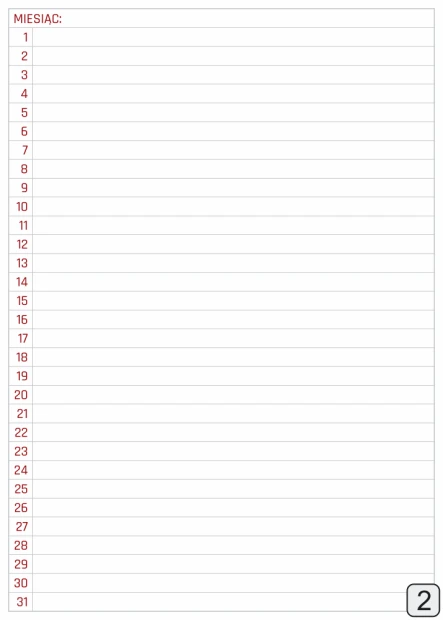 Tablica magnetyczna suchościeralna planer miesięczny 371 - Wzór graficzny. Prosta siatka z numerami dni w czerwonym kolorze