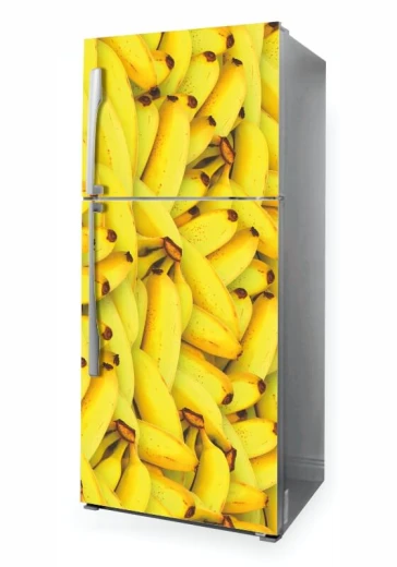 Naklejka samoprzylepna z fotograficznym motywem żółtych bananów na drzwiach lodówki