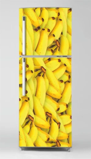 Naklejka z fotografią żółtych bananów na froncie dwudrzwiowej lodówki