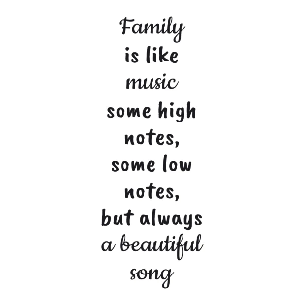 Naklejka na ścianę sentencja Family is like music 2435 - Wzór graficzny. Tekst w różnych stylach czcionek, ułożony w pionie