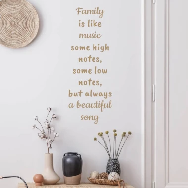 Naklejka na ścianę sentencja Family is like music 2435 - Aranżacja w salonie. Ściany w jasnym kolorze, minimalistyczne meble