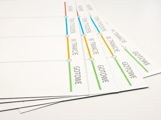 Tablica kanban suchościeralna magnetyczna kanban board 097 - Wzór graficzny. Proste linie poziome w różnych kolorach