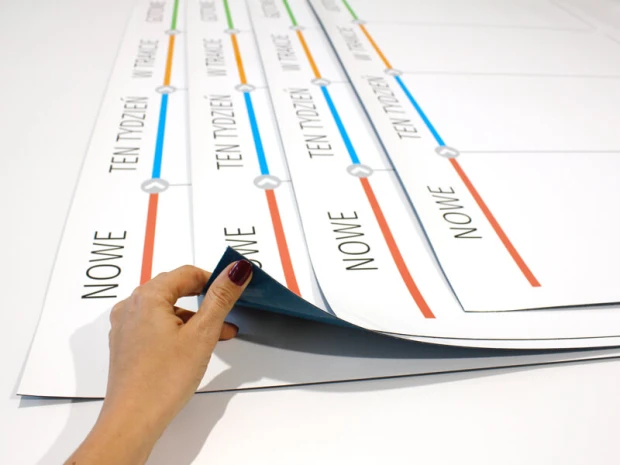 Tablica kanban suchościeralna magnetyczna kanban board 097 - Wzór graficzny. Prosta grafika z poziomymi liniami w różnych