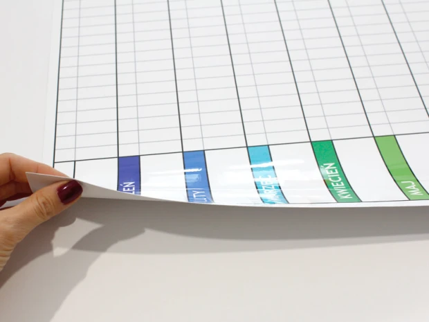 Tablica suchościeralna lean planer roczny 040 - Wzór graficzny. Prosta siatka z kolorowymi nagłówkami miesięcy