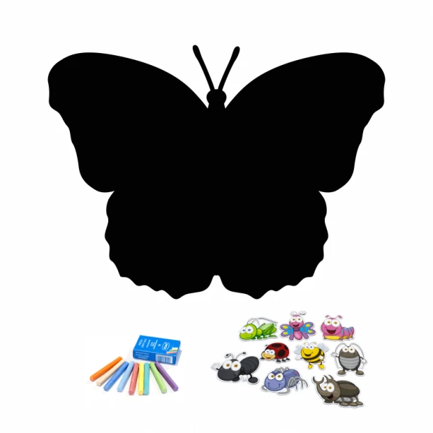 Tablica magnetyczna kredowa motyl 003 - Wzór graficzny. Motyl w dużym, czarnym kształcie z kolorowymi elementami