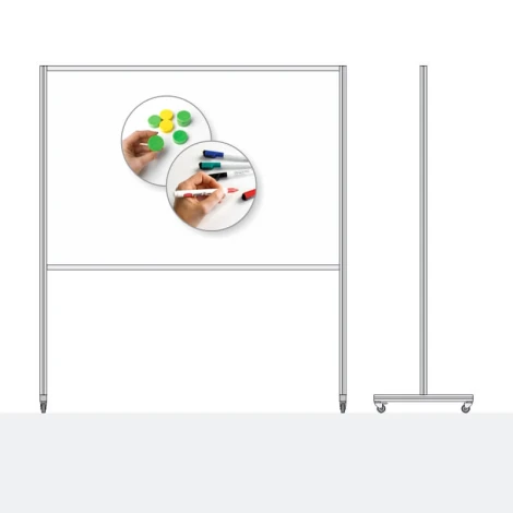 Tablica magnetyczna suchościeralna jezdna 180 x 120 cm - Wzór graficzny. Grafika przedstawia rękę trzymającą marker