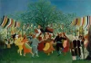 Reprodukcja A Centennial of Independence, Henri Rousseau - Wzór graficzny. Scena przedstawia tańczących ludzi w kolorowych