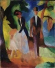 Reprodukcja Leute am blauen See, August Macke - Wzór graficzny. Postacie w jasnych ubraniach na tle kolorowych plam