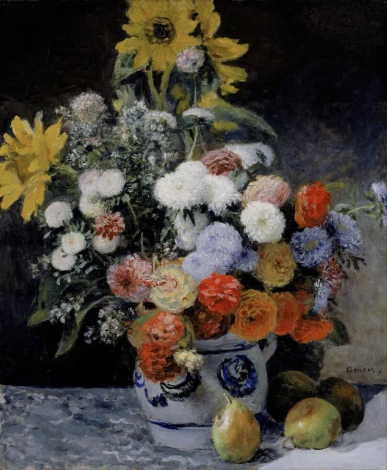 Reprodukcja Mixed Flowers in an Earthenware Pot, Renoir Auguste - Wzór graficzny. Kwiaty w różnych kolorach w wazonie