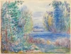 Reprodukcja River Landscape, 1890 Renoir Auguste - Wzór graficzny. Obraz przedstawia rzekę otoczoną drzewami i roślinnością