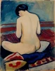 Reprodukcja Sitting Nude with Pillow, August Macke - Wzór graficzny. Postać siedząca na podłodze, z widokiem na plecy