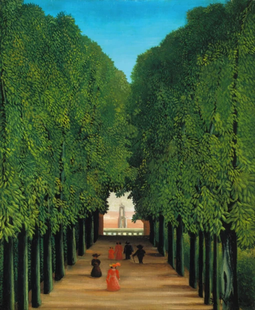 Reprodukcja obrazu Henriego Rousseau pod tytułem The Avenue in the Park at Saint Cloud przedstawiająca aleję parkową