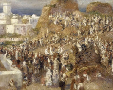 Reprodukcja The Mosque, Auguste Renoir - Wzór graficzny. Obraz przedstawia tłum ludzi w tradycyjnych strojach, tańczących