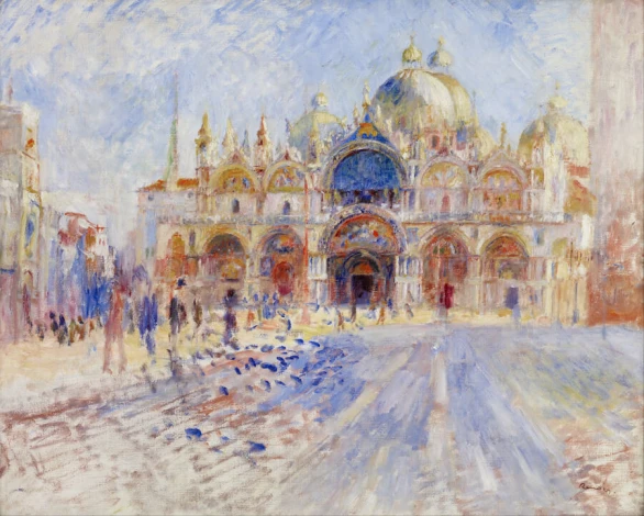 Reprodukcja The Piazza San Marco, Renoir Auguste - Wzór graficzny. Obraz przedstawia architekturę z kopułami i łukami