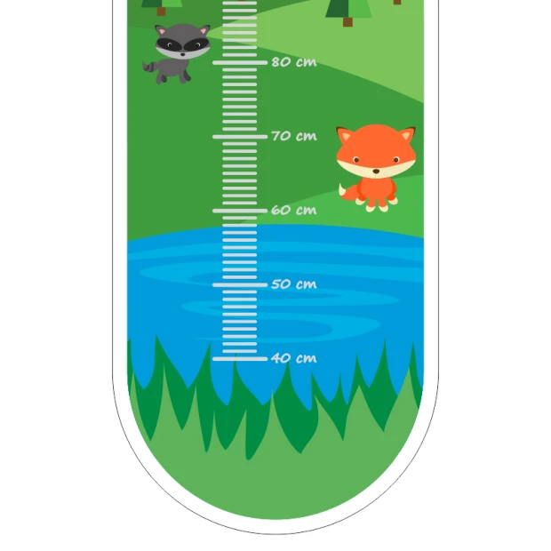 Naklejka miarka wzrostu dziecka góry 2448 - Wzór graficzny. Grafika przedstawia liska i borsuka w otoczeniu zieleni
