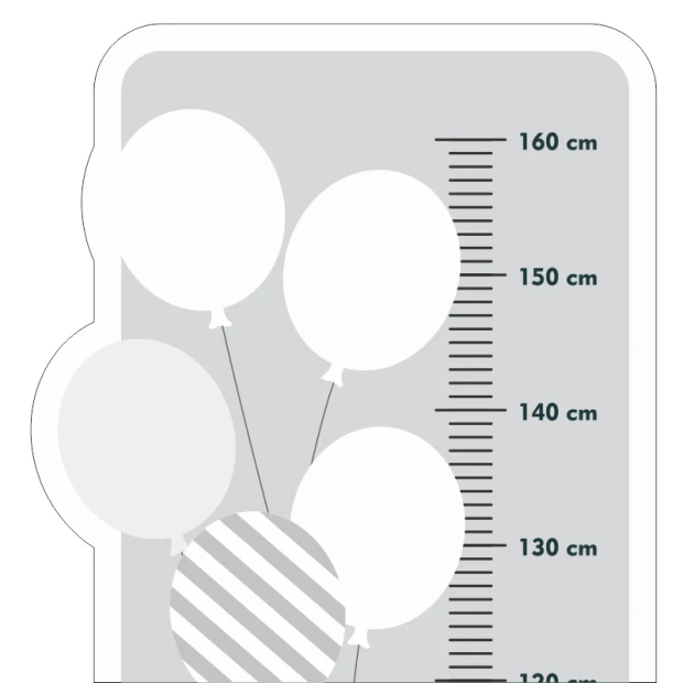 Naklejka miarka wzrostu dziecka miś panda 2459 - Wzór graficzny. Grafika przedstawia balony oraz linie miarki w centymetrach