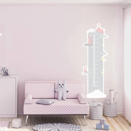 Naklejka miarka wzrostu dziecka zające chmurki 2450