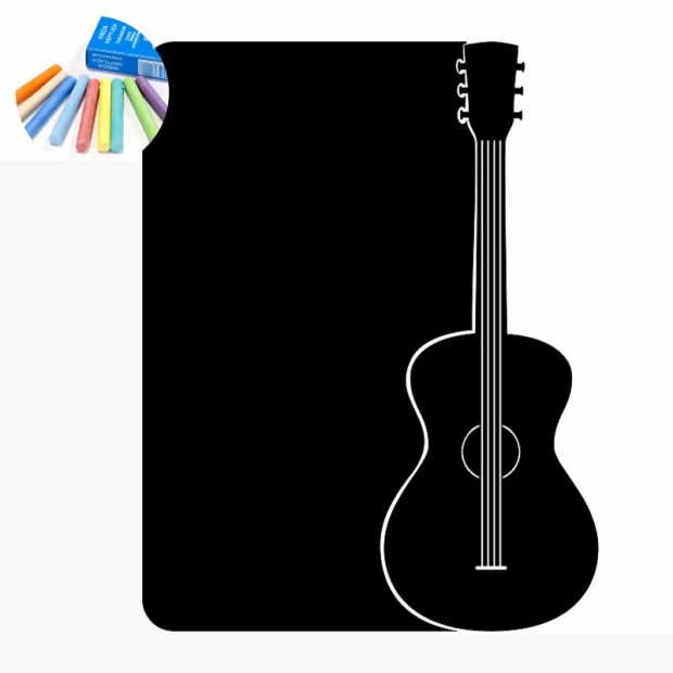 Naklejka kredowa dla dzieci gitara 301 - Wzór graficzny. Grafika przedstawia czarną gitarę na tle