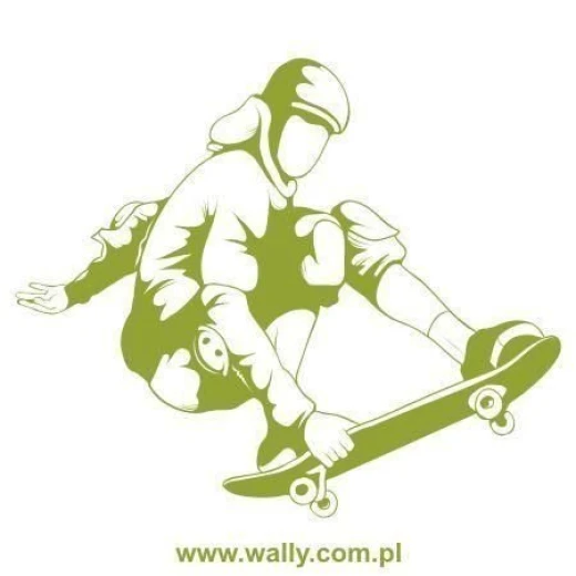 Naklejka ścienna ze skaterem na deskorolce w przykładowym zielonym kolorze, pokazana na białym tle