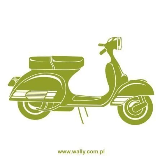 Naklejka ścienna ze skuterem Vespa w przykładowym zielonym kolorze, pokazana jako wzór na białym tle