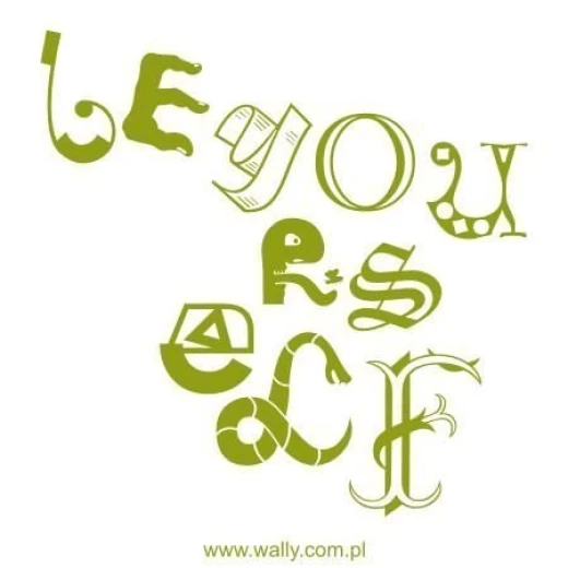 Naklejka na ścianę z napisem BE YOURSELF z ozdobnych liter, w przykładowym zielonym kolorze