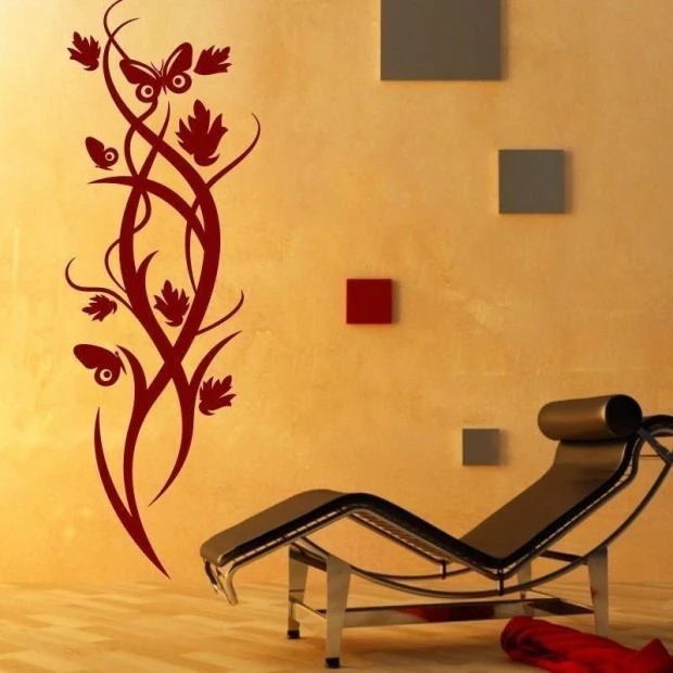 Elegancka naklejka pnącze 0899 w głębokim burgundzie, ozdabiająca nowoczesny salon z minimalistyczny