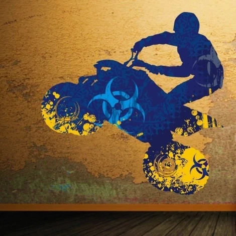 Wielokolorowa naklejka quad 1301 dodaje dynamicznego charakteru do nowoczesnego pokoju młodzieżowego