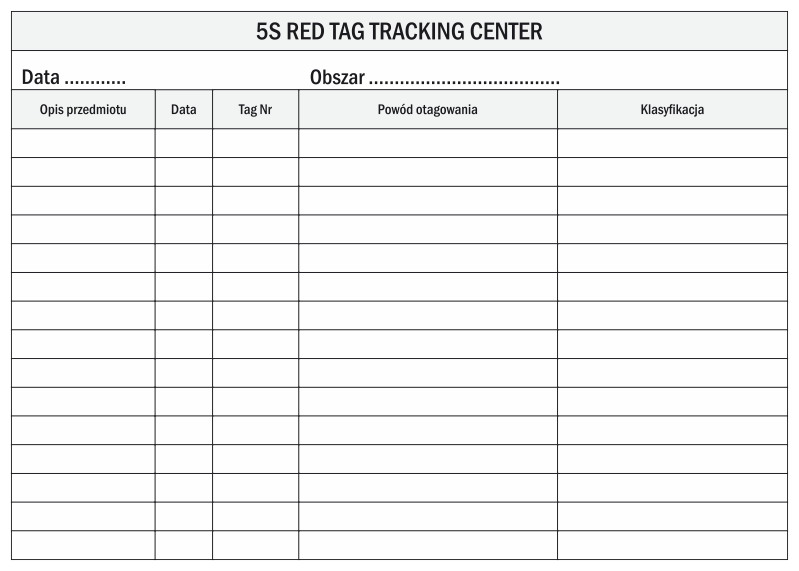 5s Red Tag Tracking Center tablica suchościeralna Lean 129