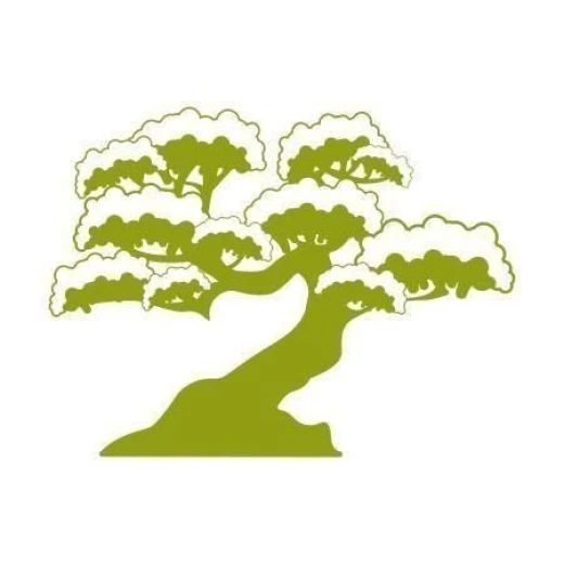 Naklejka z motywem drzewka bonsai w przykładowym zielonym kolorze, przedstawiona na białym tle