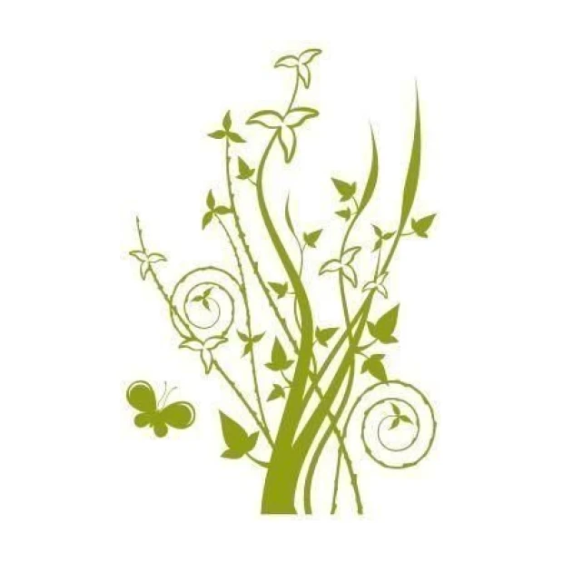 Wzór floralny z motylami w świeżych odcieniach zieleni, idealny do ożywienia przestrzeni w stylu eko
