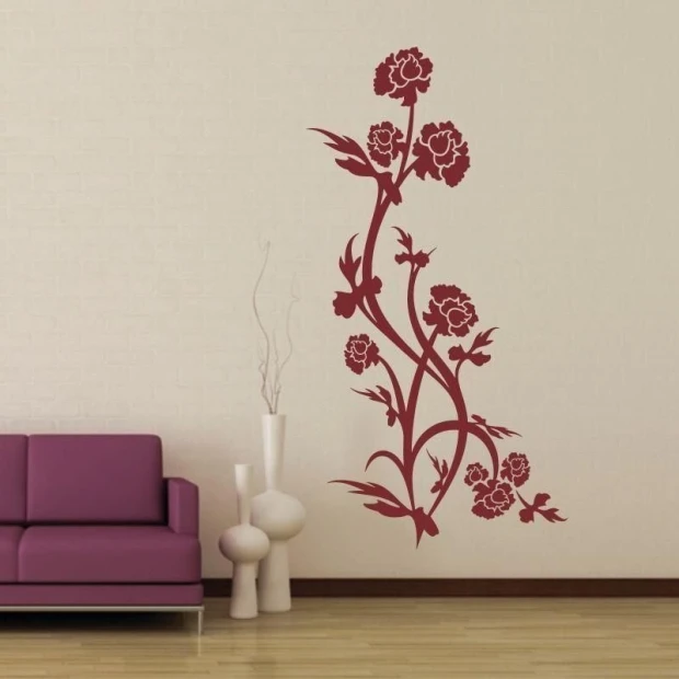 Elegancka naklejka kwiatowa 0894 w ciepłych odcieniach burgunda, idealna do nowoczesnego salonu z mi