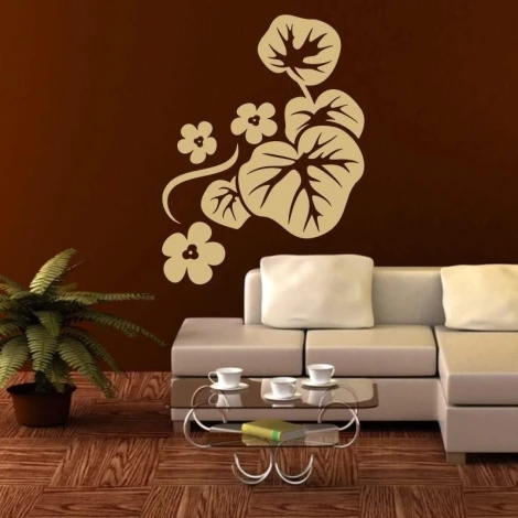 Stylowa naklejka kwiaty 0977 w eleganckim, brązowym salonie, dodająca uroku i naturalnego akcentu do