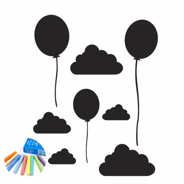Naklejka kredowa dla dzieci balony chmury 316 - Wzór graficzny. Czarne balony i chmury na białym tle