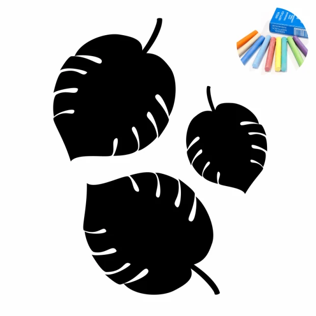 Naklejka kredowa liście 320 - Wzór graficzny. Trzy liście o różnych rozmiarach, z wyraźnymi żyłkami