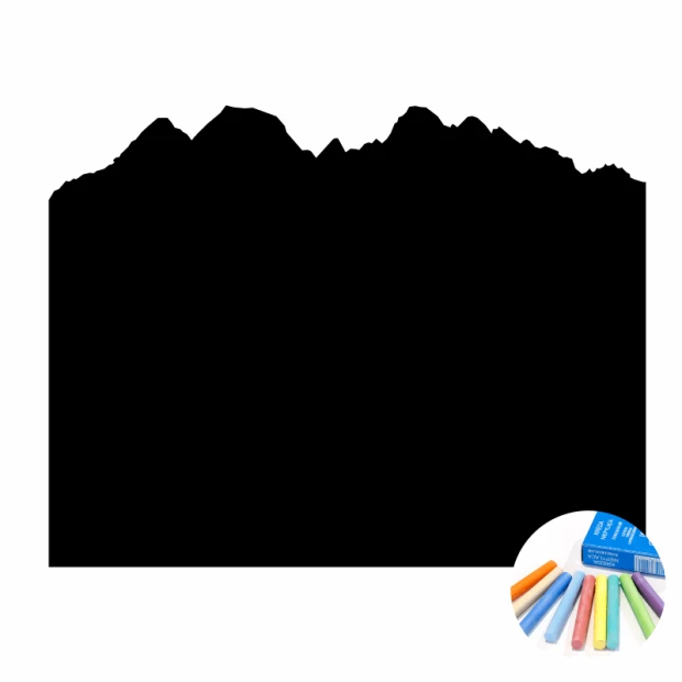 Naklejka kredowa Tatry 322 - Wzór graficzny. Przedstawia kontury gór z kolorowymi kredkami w rogu