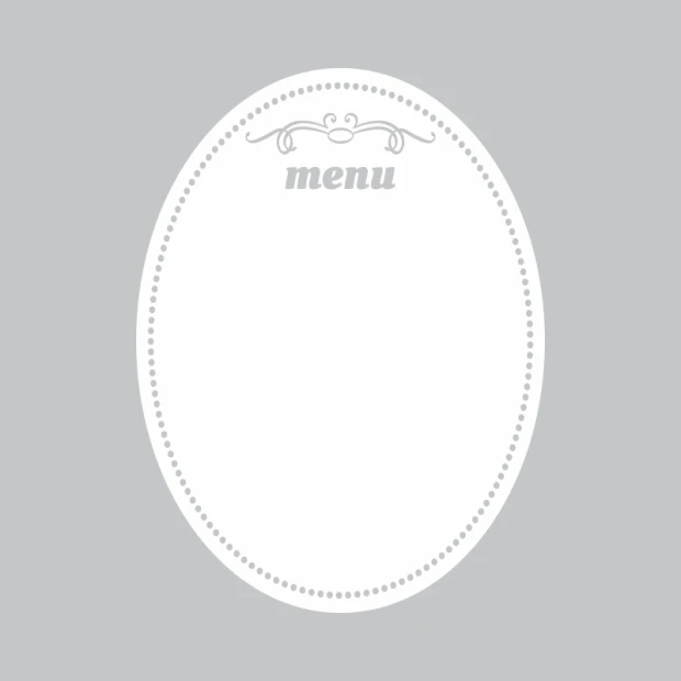 Tablica suchościeralna menu 275 - Wzór graficzny. Owalny kształt z napisem menu i kropkami wokół