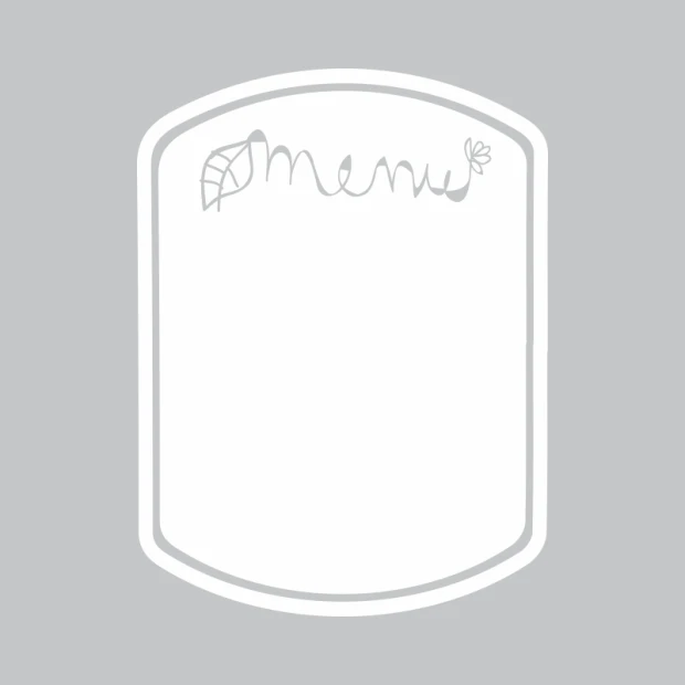 Tablica suchościeralna menu 277 - Wzór graficzny. Kształt owalny z napisem menu i liściem