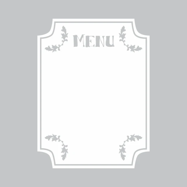 Tablica suchościeralna menu 278 - Wzór graficzny. Prostokąt z zaokrąglonymi rogami, ozdobiony liśćmi w narożnikach