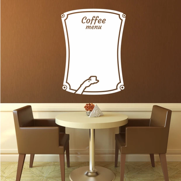 Tablica suchościeralna coffee menu 253 - Aranżacja w kawiarni. Ściany w odcieniu brązu, meble w kolorze ciemnego brązu