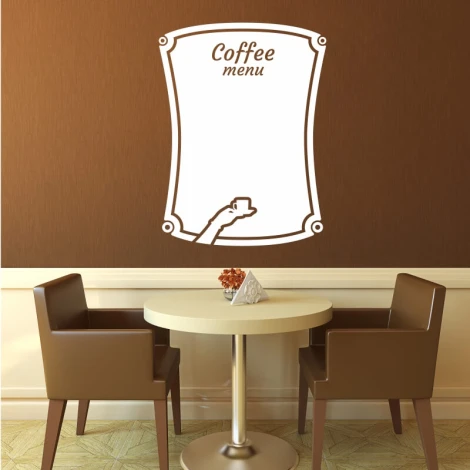 Tablica suchościeralna coffee menu 253 - Aranżacja w kawiarni. Ściany w odcieniu brązu, meble w kolorze ciemnego brązu
