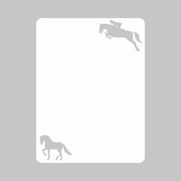 Tablica suchościeralna z nadrukiem koni w narożnikach na jednolitym tle