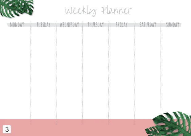 Tablica magnetyczna suchościeralna Weekly planner 409 - Wzór graficzny. Na białym tle widoczne są napisy dni tygodnia