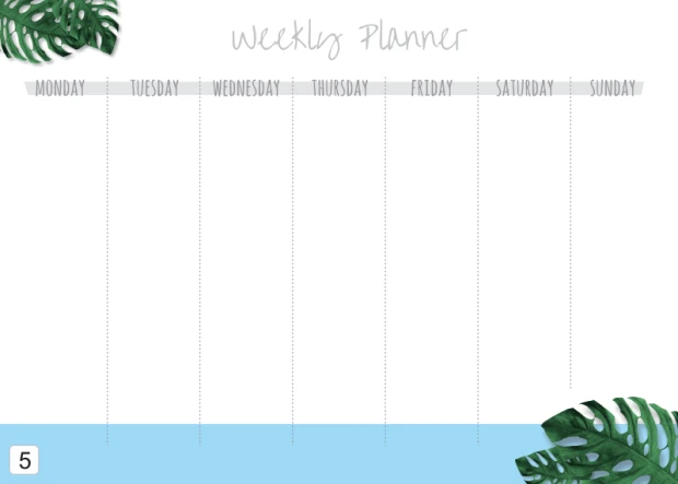 Tablica magnetyczna suchościeralna Weekly planner 409 - Wzór graficzny. Białe tło z napisem Weekly Planner oraz liniami