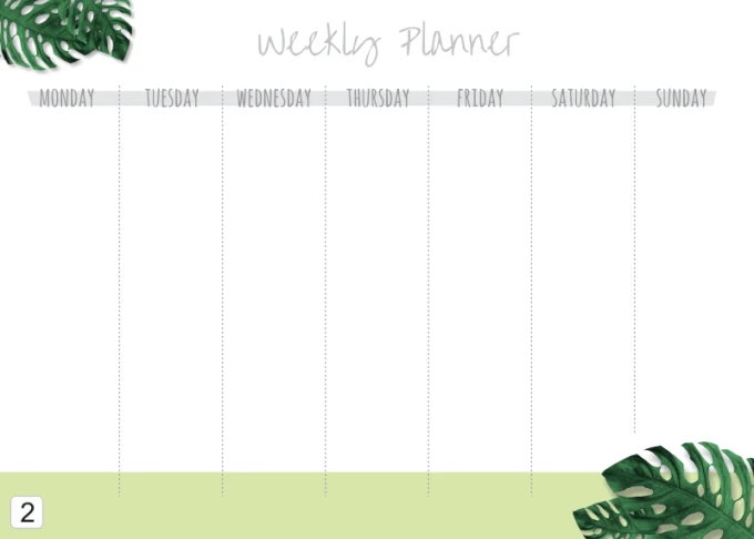 Tablica suchościeralna Weekly planner 409 - Wzór graficzny. Biała powierzchnia z napisem Weekly Planner oraz zielonymi
