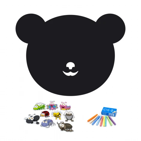 Tablica magnetyczna kredowa dla dzieci miś 364 - Wzór graficzny. Kształt misia z wyciętymi oczami i nosem, obok kolorowe