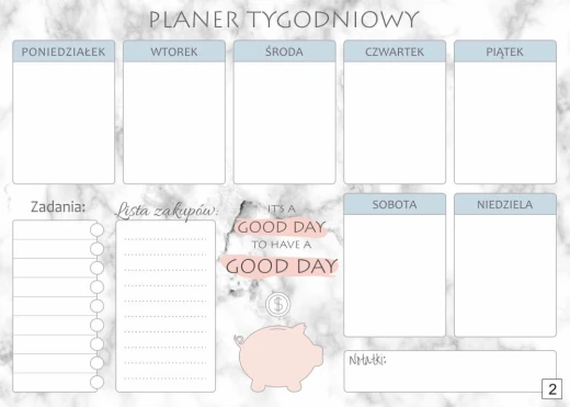 Tablica magnetyczna suchościeralna planer tygodniowy 414 - Wzór graficzny. Grafika w odcieniach szarości z miejscami na dni