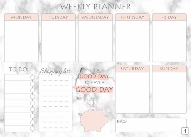 Tablica magnetyczna suchościeralna Weekly planner 413 - Wzór graficzny. Grafika przedstawia podział na dni tygodnia