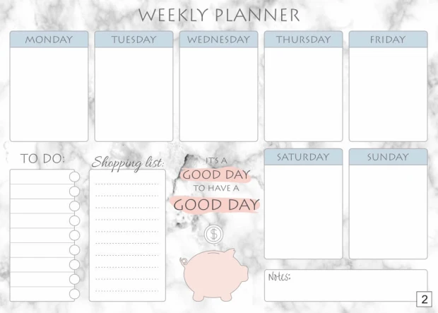 Tablica suchościeralna Weekly planner 413 - Wzór graficzny. Szare tło z białymi prostokątami na dni tygodnia i elementami