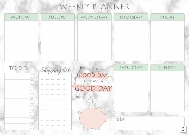 Tablica suchościeralna Weekly planner 413 - Wzór graficzny. Grafika z podziałem na dni tygodnia, elementy w pastelowych